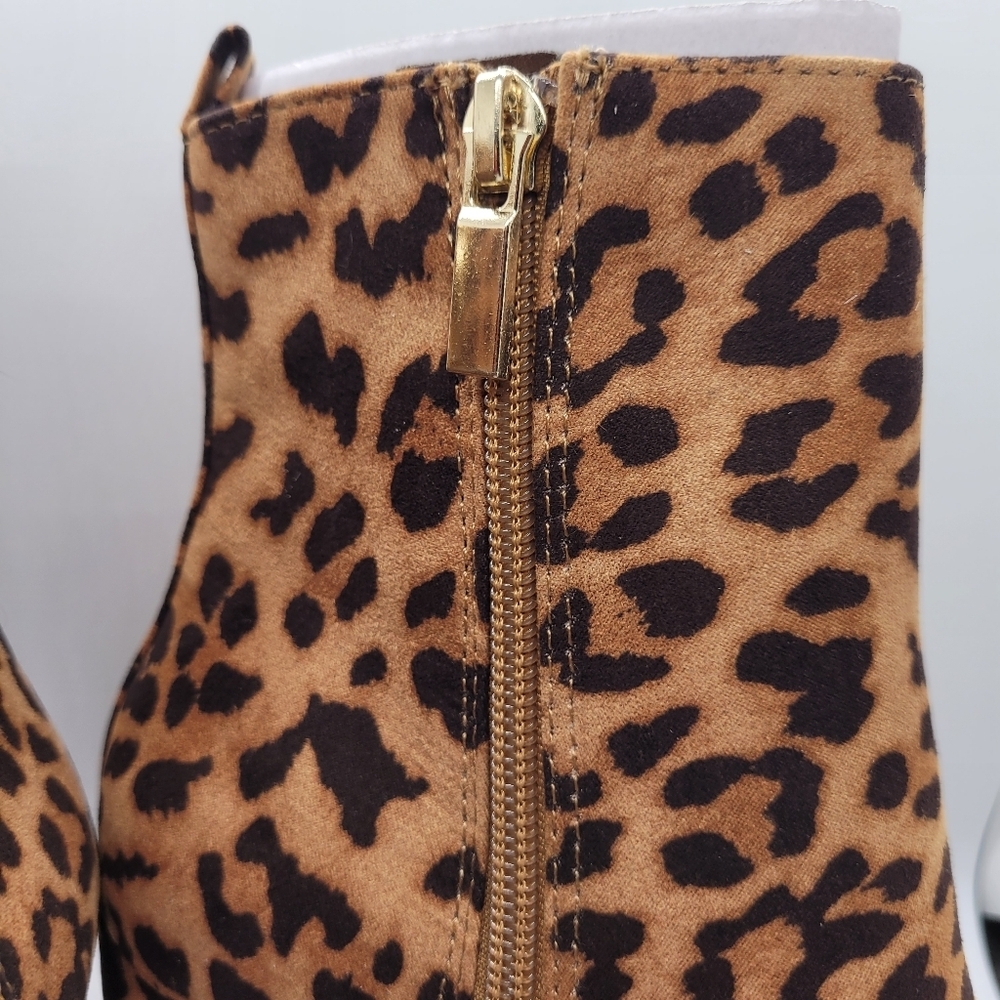 New Tan Leopard Print Olyvia Block Heel Zip Ankle Bootie Sz 7 - Picture 11 of 14